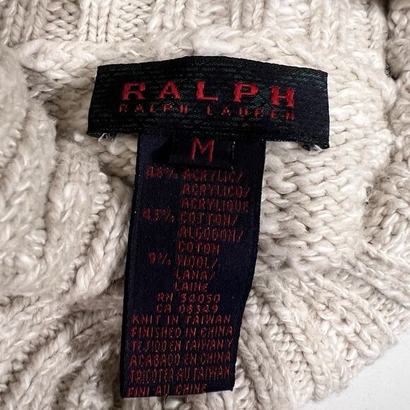 Vintage Ralph Lauren Sweater Military Turtleneck Suede Patches Womens M - Picture 6 of 6